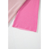 Pink Color Block Patchwork Corded Knit Loose Fit Hooded Blouse - L thumbnail