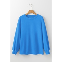 Sky Blue Solid Color Drop Shoulder Long Sleeve Basic Sweatshirt - L thumbnail