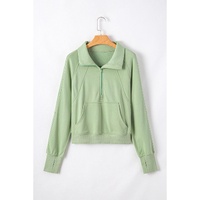Smoke Green Quarter Zip Stand Neck Kangaroo Pocket Sweatshirt - L thumbnail
