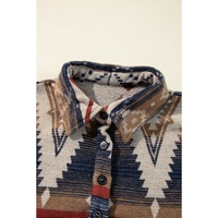 Brown Western Aztec Collared Button-up Sweatshirt - S thumbnail