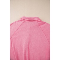 Pink Solid Snap Buttons Collared Balloon Sleeve Oversized Sweatshirt - L thumbnail