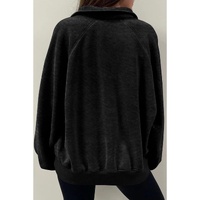 Black Solid Snap Buttons Collared Balloon Sleeve Oversized Sweatshirt - M thumbnail