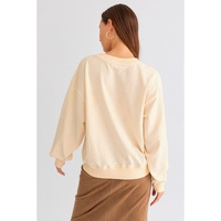 Apricot THANKS Chenille Embroidered Drop Shoulder Graphic Sweatshirt - L thumbnail