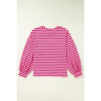 Sachet Pink Striped Print Crew Neck Drop Shoulder Sweatshirt - L thumbnail