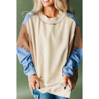 Sky Blue Ribbed Detail Color Block Sleeve Baggy Sweatshirt - L thumbnail