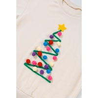 Beige Pom-Pom Christmas Tree Pattern O Neck Sweatshirt - L thumbnail