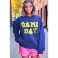 Dark Blue Game Day Crew Neck Graphic Pullover Sweatshirt - S thumbnail