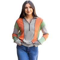 Light Grey Color Block Stitching Detail Half Zipper Sweatshirt - S thumbnail