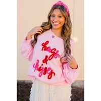 Pink Hugs and Kisses Pop Up Embroidered Raglan Sleeve Sweatshirt - L thumbnail