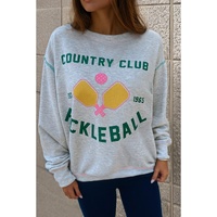 Light Grey COUNTRY CLUB PICKLEBALL Graphic Exposed Stitching Casual Sweatshirt - L thumbnail
