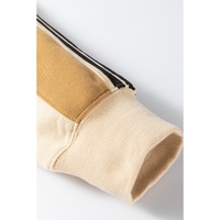 Beige Contrast Striped Patchwork Drop Shoulder Loose Sweatshirt - S thumbnail