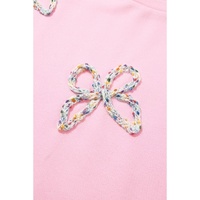 Light Pink Embroidered Bow Lantern Sleeve Oversized Pullover Sweatshirt - 2XL thumbnail