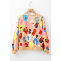 Khaki Multicolor Leopard Printed Drop Shoulder Pullover Sweatshirt - S thumbnail