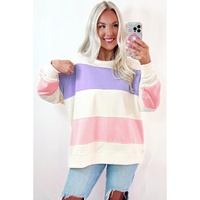 Beige Colorblock Patchwork Drop Shoulder Crewneck Sweatshirt - L thumbnail