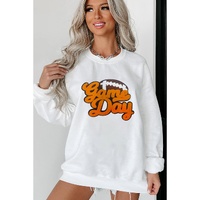 White Chenille Game Day Rugby Football Pattern Pullover Sweatshirt - M thumbnail