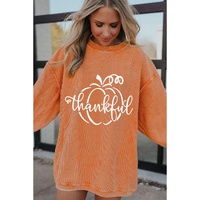 Orange Pumpkin thankful Graphic Corded Thanksgiving Sweatshirt - L thumbnail