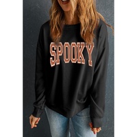 Black SPOOKY Graphic Drop Shoulder Halloween Pullover Sweatshirt - S thumbnail