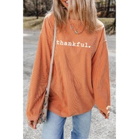 Orange Thankful Ribbed Crew Neck Thanksgiving Sweatshirt - L thumbnail