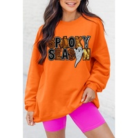 Russet Orange Sequin SPOOKY SEASON Ghost Pattern Halloween Pullover Sweatshirt - 2XL thumbnail
