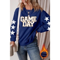Navy Blue GAME DAY Printed Star Sleeve Crewneck Pullover Sweatshirt - L thumbnail