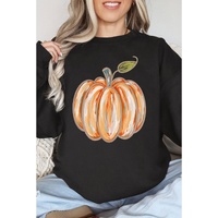 Black Thanksgiving Pumpkin Graphic Drop Shoulder Sweatshirt - M thumbnail