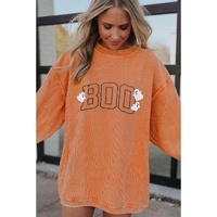 Orange Embroidered BOO Ghost Corded Halloween Sweatshirt - L thumbnail