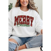 Beige MERRY Christmas Heat Transfer Printing Crewneck Pullover Sweatshirt - M thumbnail