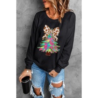 Black Bowknot Christmas Tree Shiny Graphic Sweatshirt - XL thumbnail