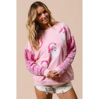 Pink Sequined Santa Claus Long Sleeve Christmas Sweatshirt - 2XL thumbnail