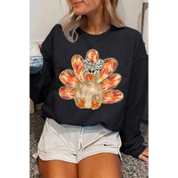 Black Thanksgiving Turkey Graphic Drop Shoulder Sweatshirt - S thumbnail