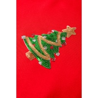 Red Sequin Christmas Tree Graphic Drop Shoulder Sweatshirt - S thumbnail