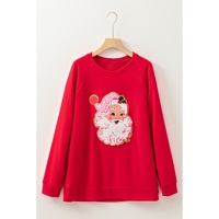 Red Santa Claus Graphic Crewneck Raglan Sleeve Christmas Sweatshirt - L thumbnail