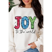 White JOY to the world Ribbed Crewneck Pullover Sweatshirt - S thumbnail