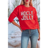 Red HOLLY JOLLY Dotty Letter Graphic Christmas Sweatshirt - S thumbnail
