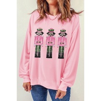 Pink Christmas Nutcracker Patched Pattern Drop Shoulder Sweatshirt - XL thumbnail