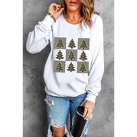 Beige Christmas Tree Checker Print Drop Shoulder Sweatshirt - 2XL thumbnail
