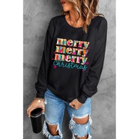 Black Merry Christmas Painted Crew Neck Graphic Sweatshirt - XL thumbnail