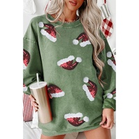 Grass Green Sequined Christmas Hat Graphic Winter Corded Sweatshirt - L thumbnail