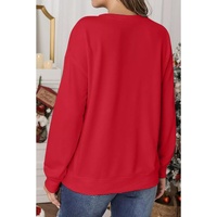Red Playful Christmas Tree Patched Dropped Shoulder Sweatshirt - M thumbnail