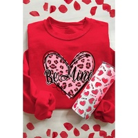 Red Be mine Leopard Heart Printed Valentines Sweatshirt - L thumbnail