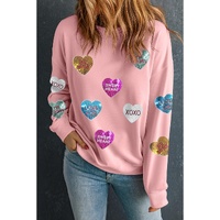 Pink Sequin Romantic Letters Heart Graphic Valentines Sweatshirt - M thumbnail
