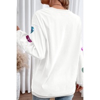White Valentines Slogan Heart Sequin Corded Baggy Sweatshirt - S thumbnail