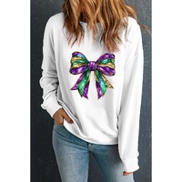 White Mardi Gras Bow Graphic Drop Shoulder Sweatshirt - M thumbnail