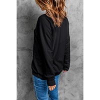 Black Mardi Gras Chenille Patched Graphic Drop Shoulder Sweatshirt - S thumbnail