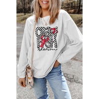 White Crawfish Season Checkered Letter Graphic Corded Sweatshirt - S thumbnail