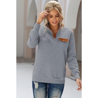 Azura Exchange Quilted Stand Neck Pullover Sweatshirt with Fake Front Pocket - S thumbnail