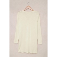 Beige Solid Color Open-Front Buttons Cardigan - L thumbnail