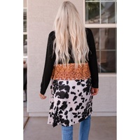 Black Western Pattern Cow Patchwork Open Front Cardigan - L thumbnail