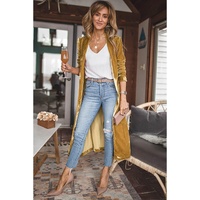Yellow Velvet Open Front Pocketed Long Duster - L thumbnail