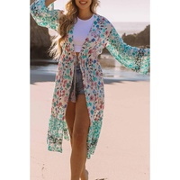 Multicolor Long Sleeve Tassel Tie Floral Kimono - S thumbnail